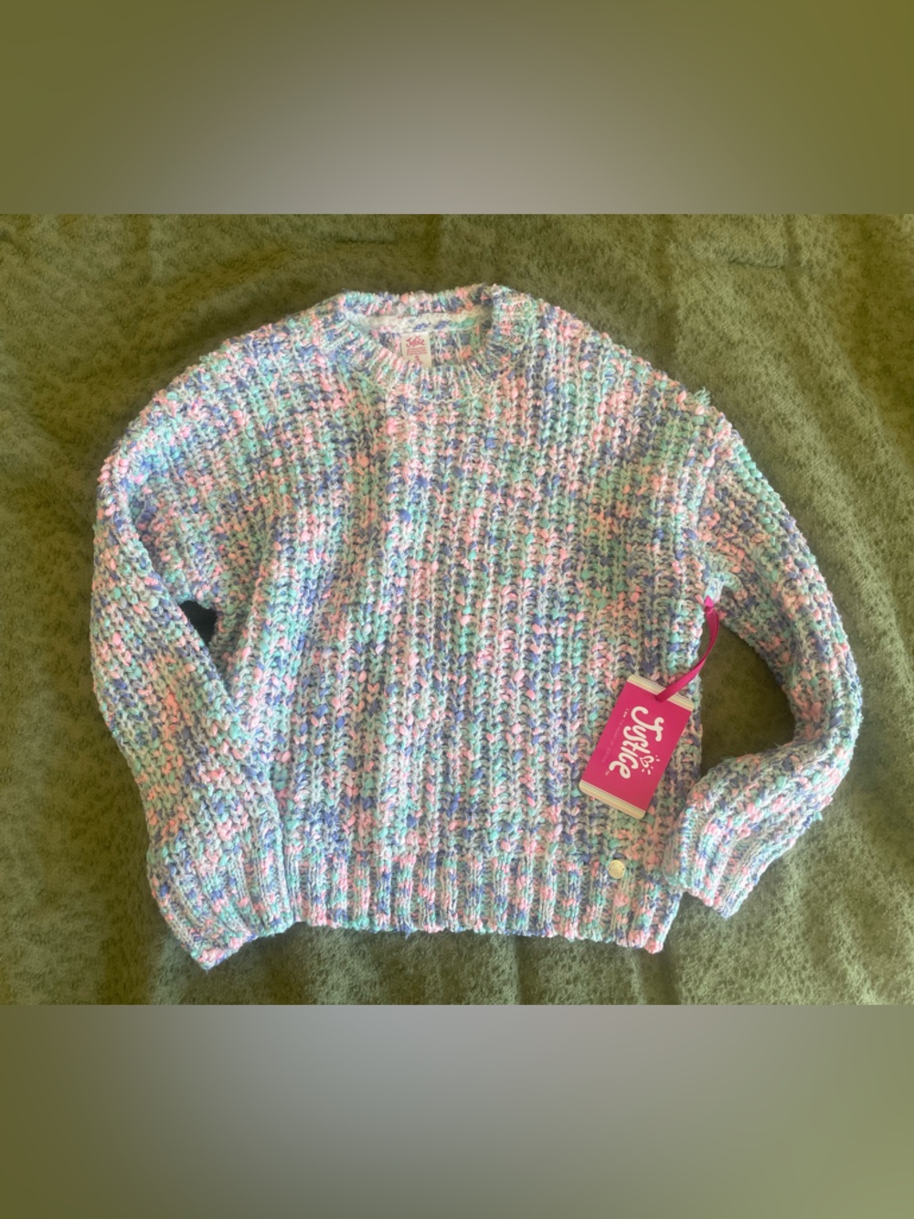 NWT • Justice Pastel Multicolor Sparkle Crochet Sweater